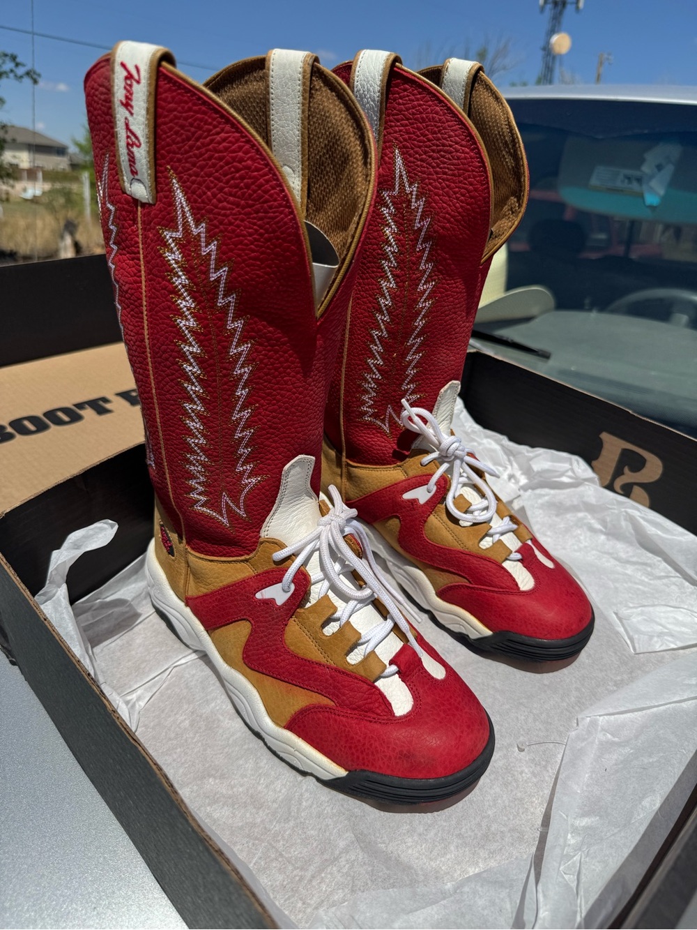 Tony Lama Teny Lamas. Brown red and White Lace-Up Western Sneaker Boots